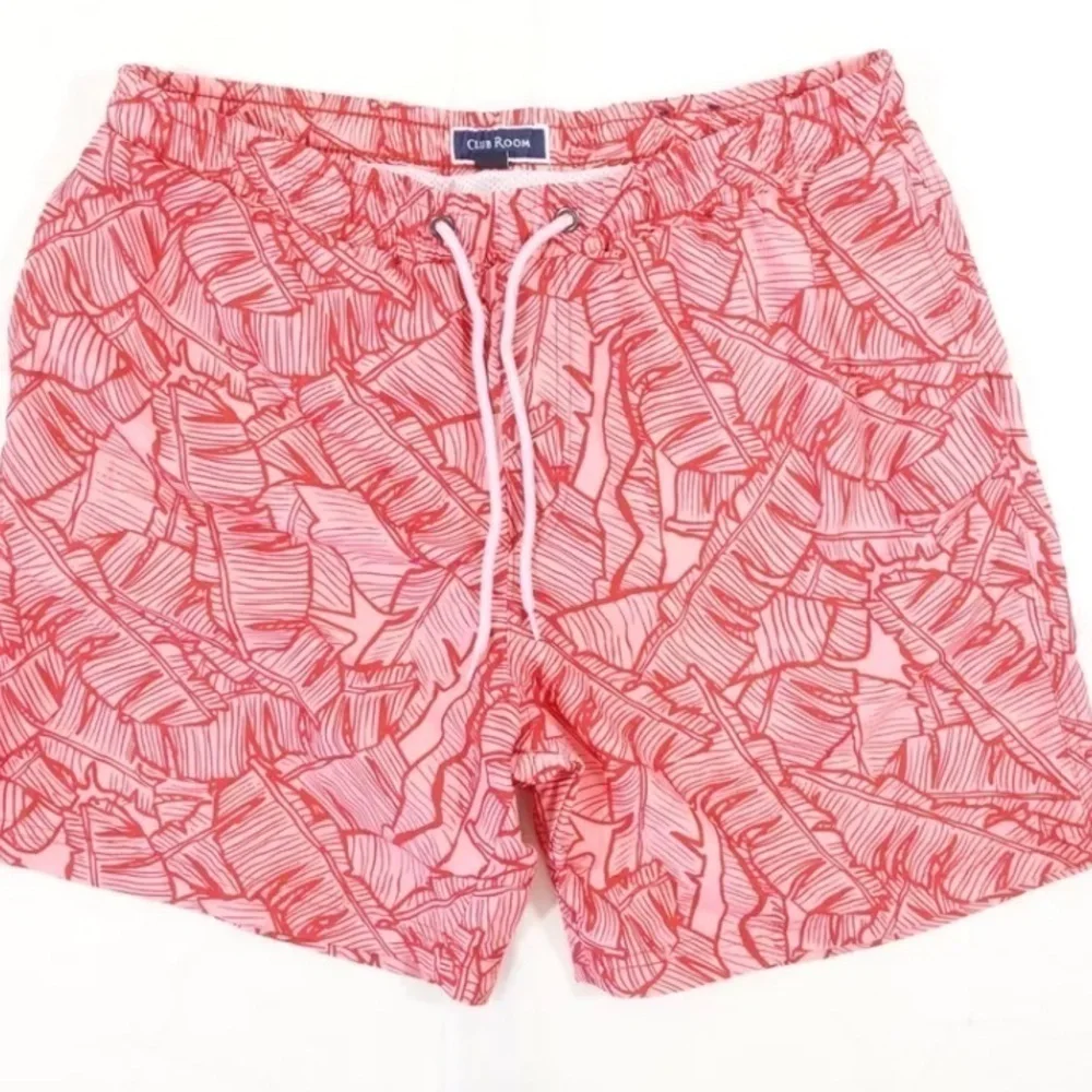 CLUB ROOM Mens Printed Polyester Swim Trunks Tropical Swim Trunks,